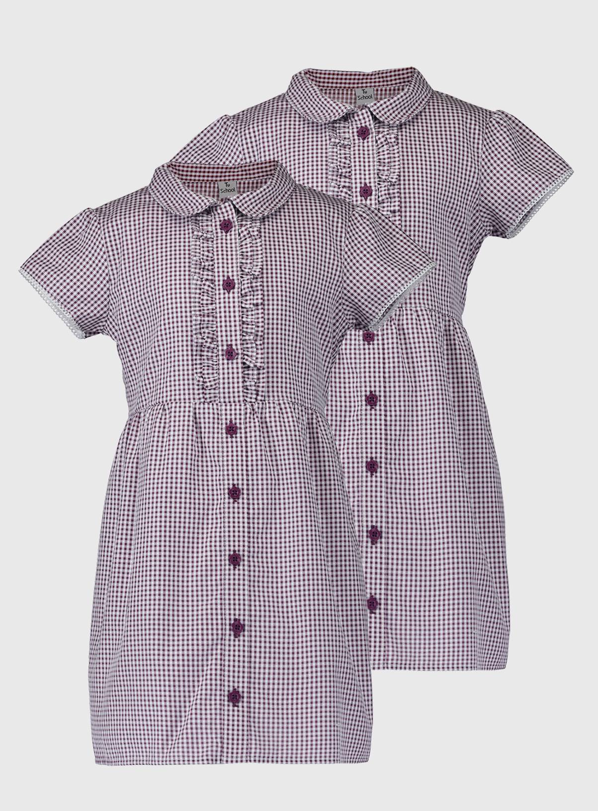 2 Pack Classic Dark Red Back Bow Gingham Dress  5 years - Image 1